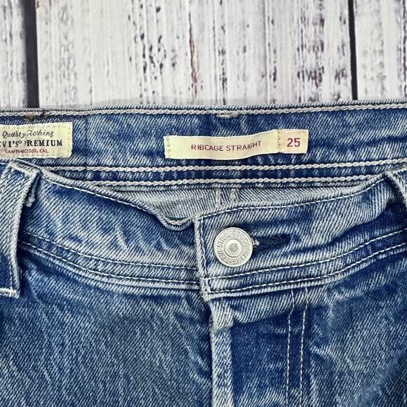 Levi’s Ribcage Straight Big E Jeans 25 Light Wash High Rise Button Fly - Picture 7 of 9